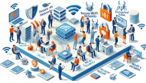 Maßnahmen zum Schutz von WLAN-Netzwerken. Sichere Netzwerke, Firewalls und verschlüsselter Daten.